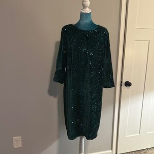 Lane Bryant Green Sequin Long Sleeve Dress